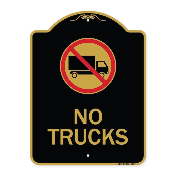 Signmission Designer Series-No Trucks With Graphic Black & Gold Heavy-Gauge Aluminum, 24" x 18", BG-1824-9809 A-DES-BG-1824-9809 - main